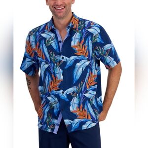 Tommy Bahama Shirt Mens 1XLB Blue Silk Hawaiian New Floral Camp Beach